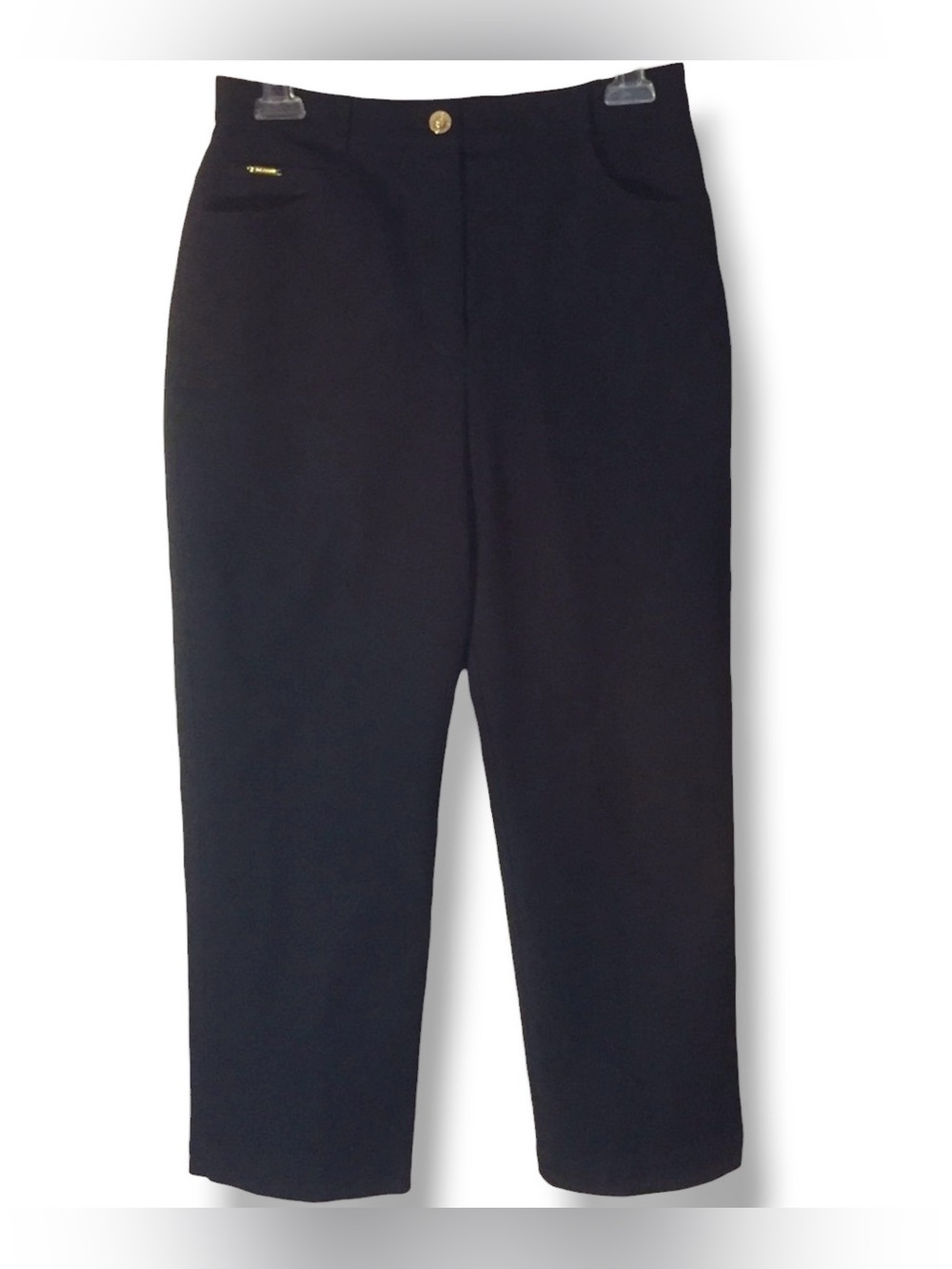 ST JOHN SPORT ESSENTIALS Black Stretch Twill Flat Front Cropped Capris Size 4